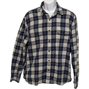 Lucky Brand Mens XL Classic Fit Plaid Flannel Shirt In Blue & White